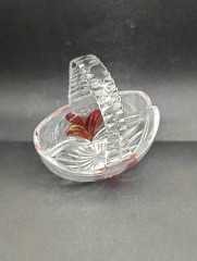 Конфетница винтажная Im Stil Anna Hutte в виде корзинки с розовым декором, хрусталь, 14.5 х 11 см, Германия, 1970-80гг.