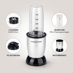 GOURMETmaxx GOURMETmaxx Smoothie-Maker Nutrition Mixer 4-tlg., 500,00 W, inkl. To Go Deckel, Mixbecher 700ml Миксер для питания GOURMETmaxx Smoothie-Maker, 4 предмета, 500,00 Вт, включая крышку To Go, чашку для смешивания 700 мл