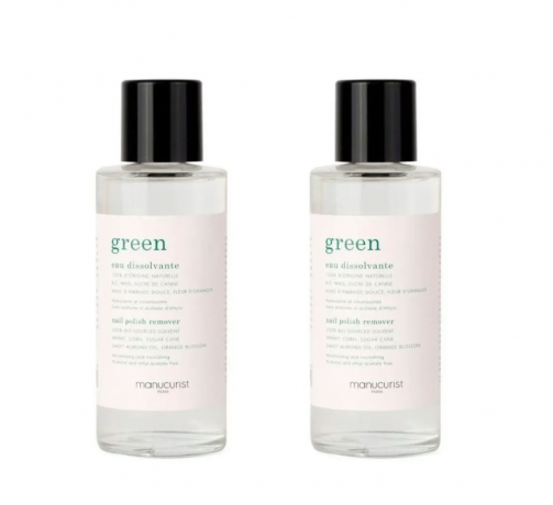 Manucurist Green nail polish remover 100ml x 2st, Мягкое средство для снятия лака без ацетона, уход за ногтями, 100 мл х 2 штуки