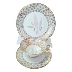 ELFENBEIN Чайное трио с обильной позолотой &quot;Золотая флора&quot;, Германия, 1960-70гг.