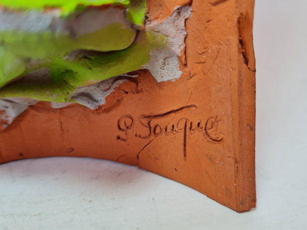 P.Touque Подвесная картина с объемной фигурой "Женщина с корзинкой", 21,5 x 10,5 см, Германия, 1960-70гг.