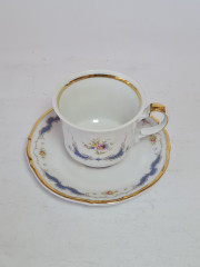 Чайная пара винтажная Mitterteich Bavaria, белый фарфор с ярко-синим цветочным декором и позолотой, 8,5 x 6 см /12 см, Германия, 1960-70гг.