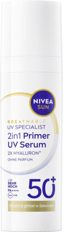 NIVEA SUN 2in1 Primer Daily UV Serum SPF 50+, 30 ml, Нивеа Солнцезащитная сыворотка праймер для лица, SPF 50+, разглаживание и защита, 30 мл