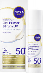 NIVEA SUN 2in1 Primer Daily UV Serum SPF 50+, 30 ml, Нивеа Солнцезащитная сыворотка праймер для лица, SPF 50+, разглаживание и защита, 30 мл