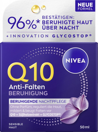 NIVEA Q10 Anti-Falten Bruhigende Nachtpflege, 50 ml, Нивеа ночной крем пантенол, коэнзим Q10, экстракт солодки против морщин 50 мл