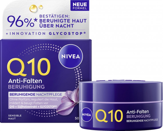 NIVEA Q10 Anti-Falten Bruhigende Nachtpflege, 50 ml, Нивеа ночной крем пантенол, коэнзим Q10, экстракт солодки против морщин 50 мл