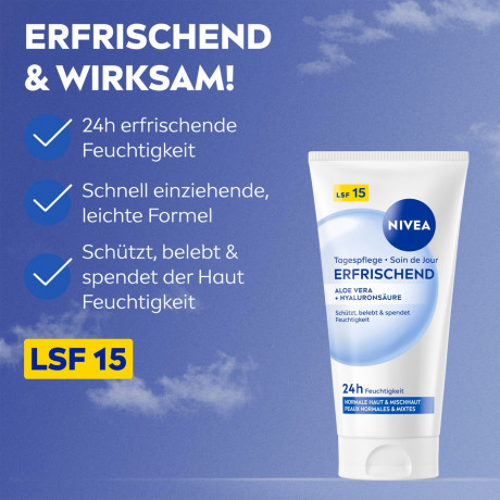 NIVEA Tagespflege Erfrischend Aloe Vera + Hyaluronsaure LSF 15, 50 ml, Нивеа Дневной крем для лица, SPF 15, алоэ вера и гиалуроновая кислота, освежающий, 50 мл