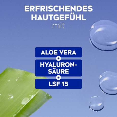 NIVEA Tagespflege Erfrischend Aloe Vera + Hyaluronsaure LSF 15, 50 ml, Нивеа Дневной крем для лица, SPF 15, алоэ вера и гиалуроновая кислота, освежающий, 50 мл