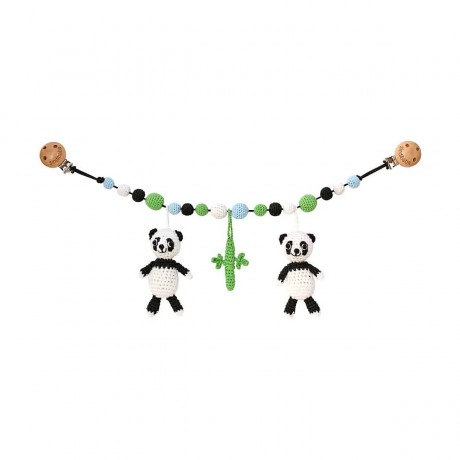 SindiBaba® Kinderwagenkette Panda PANCHO gehakelt mit Rasseln Цепочка для коляски Panda PANCHO связана крючком с погремушками