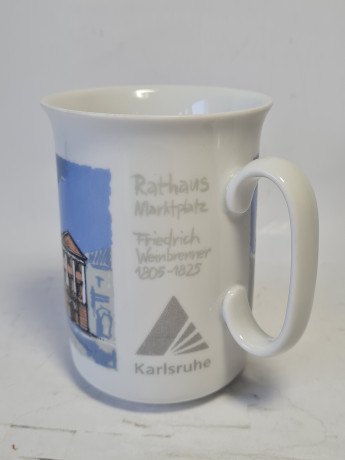 Кружка кофейная винтажная Echt Karslbader / HNC AG "Торговая площадь Ратуши" фарфор, 10 см, Германия, 1960-70гг.