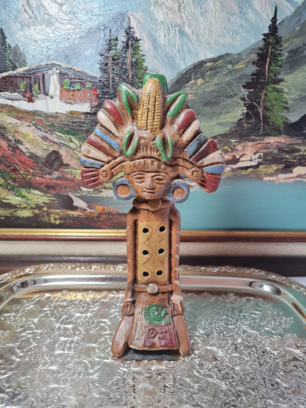 Фигурка-флейта винтажная Im Stil Mexico Aztec "Ацтекский идол", керамика, 25.5 см, Германия, 1980-90гг.