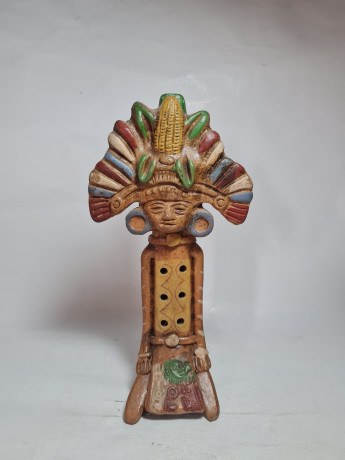 Фигурка-флейта винтажная Im Stil Mexico Aztec "Ацтекский идол", керамика, 25.5 см, Германия, 1980-90гг.