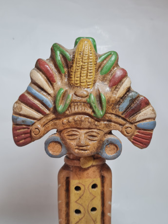 Фигурка-флейта винтажная Im Stil Mexico Aztec "Ацтекский идол", керамика, 25.5 см, Германия, 1980-90гг.