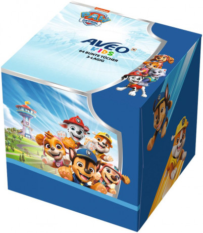 AVEO Kids Wuerfelbox Bunte Tuecher Paw Patrol 64 Stk., Детские цветные бумажные платочки Paw Patrol в коробке, 64 шт.