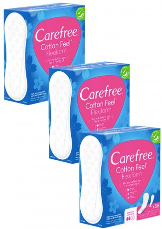 Carefree Slipeinlage Cotton Feel Flexiform ohne Duft 56 St, Карефри Ежедневные прокладки с хлопком Флексиформ 56шт, 3 упаковки (168 шт)