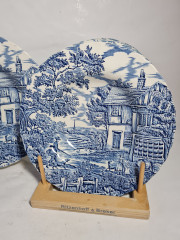 Тарелки винтажные Myott / Коллекция &quot;The Huter&quot; в сине-белых тонах, 6 шт., 23 см, фарфор, Англия, 1982 год.