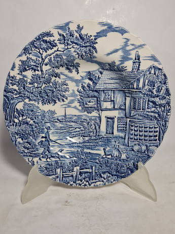 Тарелки винтажные Myott / Коллекция "The Huter" в сине-белых тонах, 6 шт., 23 см, фарфор, Англия, 1982 год.