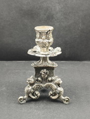 Подсвечник винтажный с объемным декором и портретом мужчины, металл/посеребрение, 13 х 8.5 см, Италия, 1970-80гг.