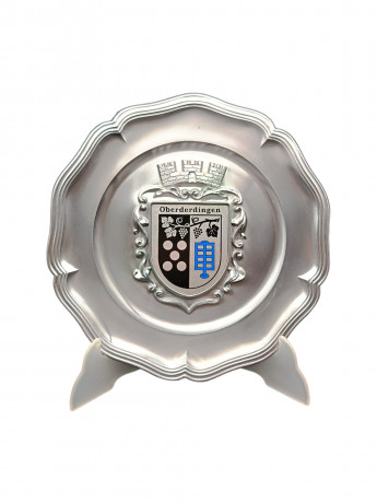 Тарелка декоративная винтажная "Герб Верхнего Дерингена" / Серия "Геральдика", яркий декор, олово (95%), 23 см, Германия, 1970-80гг.