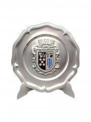 Тарелка декоративная винтажная &quot;Герб Верхнего Дерингена&quot; / Серия &quot;Геральдика&quot;, яркий декор, олово (95%), 23 см, Германия, 1970-80гг.