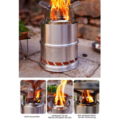 GelldG GelldG Reiskocher Holzofen Camping, Campingkocher, Holzofen Tragbar Edelstahl  Рисоварка GelldG, дровяная печь, кемпинговая печь, дровяная печь, портативная, из нержавеющей стали