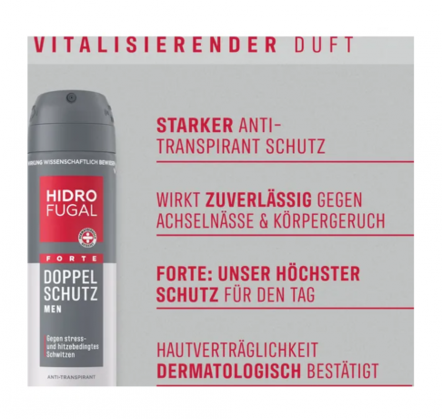 Hidrofugal FORTE Doppel Schutz Anti-Transpirant Spray MEN 150ml,  Двойная защита, антиперспирант-спрей для мужчин, 150мл