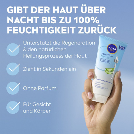 NIVEA SUN After Sun Serum, 100 ml, Нивеа Сыворотка после загара, Bio алоэ вера, витамин E и двойной гиалурон, восстановление за ночь, 100 мл