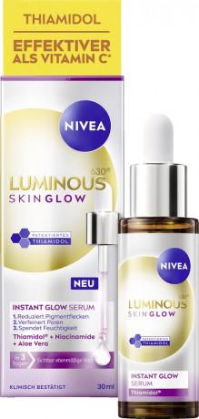 NIVEA Luminous630 Skin Glow Instant Glow, 30 ml, Нивеа Сыворотка для лица, Luminous630 и ниацинамид, мгновенное сияние, против пигментных пятен, 30 мл
