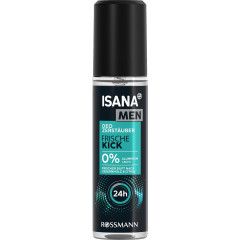 ISANA MEN Deo Zerstauber Frische Kick 75ml, Изана Мужской дезодорант-распылитель, заряд свежести, 24ч защита, без газа, 75 мл