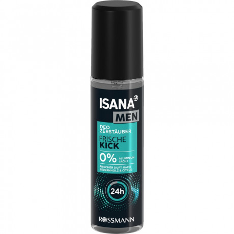 ISANA MEN Deo Zerstauber Frische Kick 75ml, Изана Мужской дезодорант-распылитель, заряд свежести, 24ч защита, без газа, 75 мл