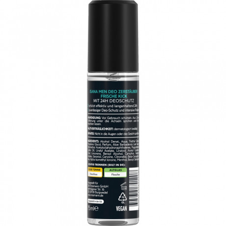 ISANA MEN Deo Zerstauber Frische Kick 75ml, Изана Мужской дезодорант-распылитель, заряд свежести, 24ч защита, без газа, 75 мл