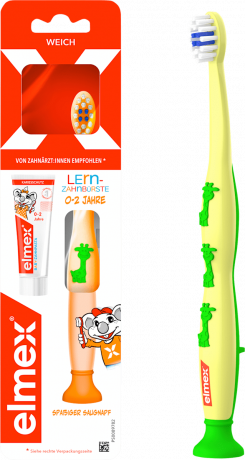 elmex Zahnpflege Set Kinder, 0-2 Jahren, 1 St, Набор для первых зубов: мягкая обучающая щётка и зубная паста 12 мл, 0–2 года