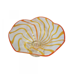 Фруктовница винтажная Im Stil Artisan большая, на ножке, с желтыми полосками, стекло, 23 см, Германия, 1970-80гг.