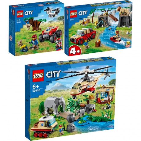 City 3er Set: 60300 Tierrettungs-Quad + 60301 Tierrettungs-Gel andewagen + 60302 Tierrettungseinsatz ЛЕГО Спасательный вездеход для зверей+Спасательный внедорожник для зверей+Операция по спасению зверей