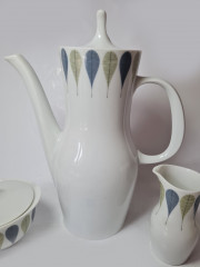 Thomas Чайный фарфоровый набор &quot;Листья&quot; в зелено-синих тонах: чайник, молочник, сахарница, Германия, 1960-70гг.