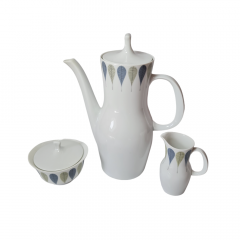 Thomas Чайный фарфоровый набор &quot;Листья&quot; в зелено-синих тонах: чайник, молочник, сахарница, Германия, 1960-70гг.