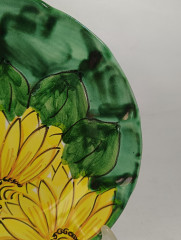 Тарелка декоративная винтажная Alimenti, с желто-зеленым декором, в стиле майолика, керамика, 20 см, Италия, 1960-70гг.