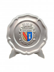 Тарелка декоративная винтажная &quot;Герб города Эттлинген&quot; / Серия &quot;Геральдика&quot;, яркий декор, олово (95%), 23 см, Германия, 1970-80гг.