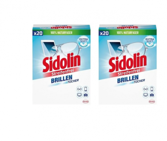 Sidolin Brillenputztucher Streifenfrei, 20 х 2stk Салфетки для очков, 20 шт x 2 упаковки 