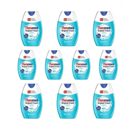 Набор 10 шт х 75 мл Theramed Original Frisch 2in1 зубная паста гель 2 в 1 (Германия), зубная паста и ополаскиватель для защиты от кариеса и свежего дыхания, длительная свежесть