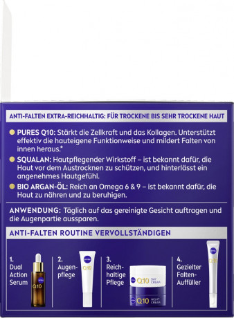 NIVEA Q10 Anti-Falten Extra-Reichhaltige Nachtpflege, 50 ml, Нивеа ночной крем пантенол, витамин E, коэнзим Q10 против морщин 50 мл