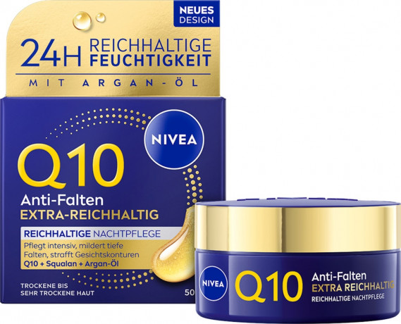 NIVEA Q10 Anti-Falten Extra-Reichhaltige Nachtpflege, 50 ml, Нивеа ночной крем пантенол, витамин E, коэнзим Q10 против морщин 50 мл