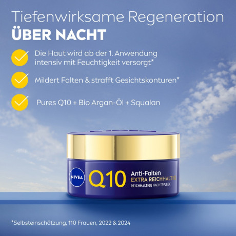 NIVEA Q10 Anti-Falten Extra-Reichhaltige Nachtpflege, 50 ml, Нивеа ночной крем пантенол, витамин E, коэнзим Q10 против морщин 50 мл