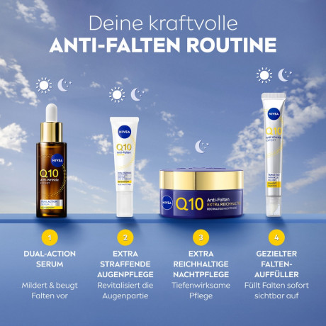 NIVEA Q10 Anti-Falten Extra-Reichhaltige Nachtpflege, 50 ml, Нивеа ночной крем пантенол, витамин E, коэнзим Q10 против морщин 50 мл