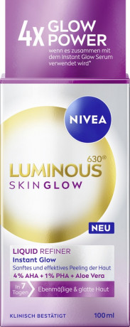 NIVEA Luminous630 Skin Glow Liquid Refiner, 100 ml, Нивеа Тоник эксфолиант для лица, гликолевая кислота и алоэ вера, сияние и обновление, сужение пор, 100 мл