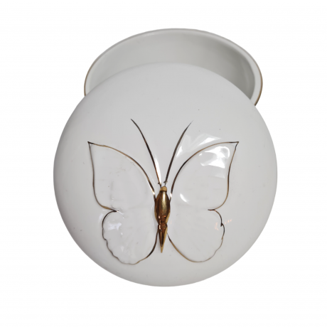 Шкатулка винтажная Pereiras с бабочкой, белая с золотым декором, фарфор, 11 x 6 см, Португалия, 1960-70гг.