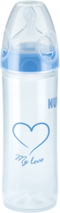 Nuk New "My Love" Blau, Gr.2M,Силиконовая Бутылочка для Кормления с  Синей Крышкой	, 250ml, 1 шт