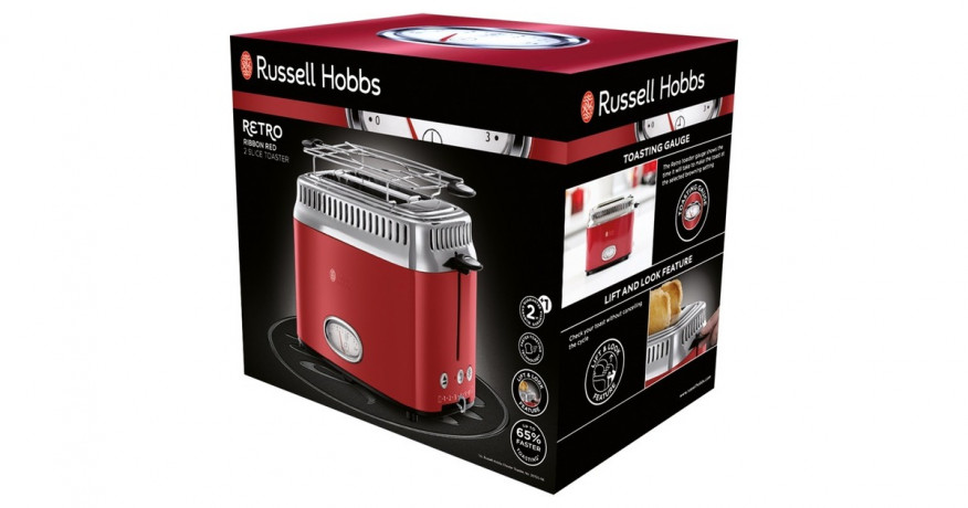 Russell Hobbs Russell Hobbs Retro Ribbon Red Toaster rot/edelstahl, 1.300 Watt, fur 2 Scheiben Toast  rot/edelstahl Тостер Russell Hobbs Retro Ribbon Red, красный/нержавеющая сталь, 1300 Вт, для 2 тостов