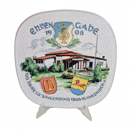 Тарелка декоративная винтажная Karlsruhe / Majolika с кракелюром "Enke Gabe", ручная роспись, керамика, 33 см, Германия, 1998г.