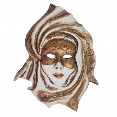 Маска винтажная Vendig Maske с бежево-золотистых тонах, керамика, 30 см, Германия, 1970-80гг.